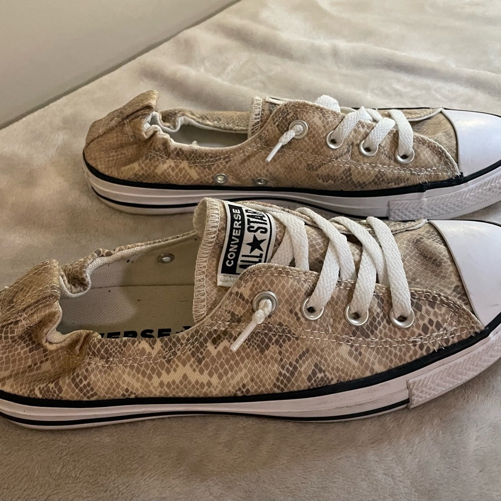 Converse Beige Snake Pattern Sneakers used good condition